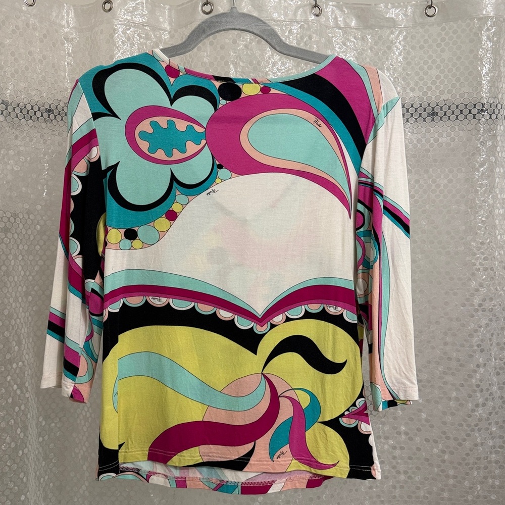 Emilio Pucci Multicolor Retro V‑Neck 3/4 sleeve Top - Picture 6 of 9